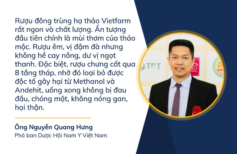 Ông Nguyễn Quang Hưng chia sẻ cảm nhận chân thực sau khi thưởng thức rượu đông trùng hạ thảo Vietfarm